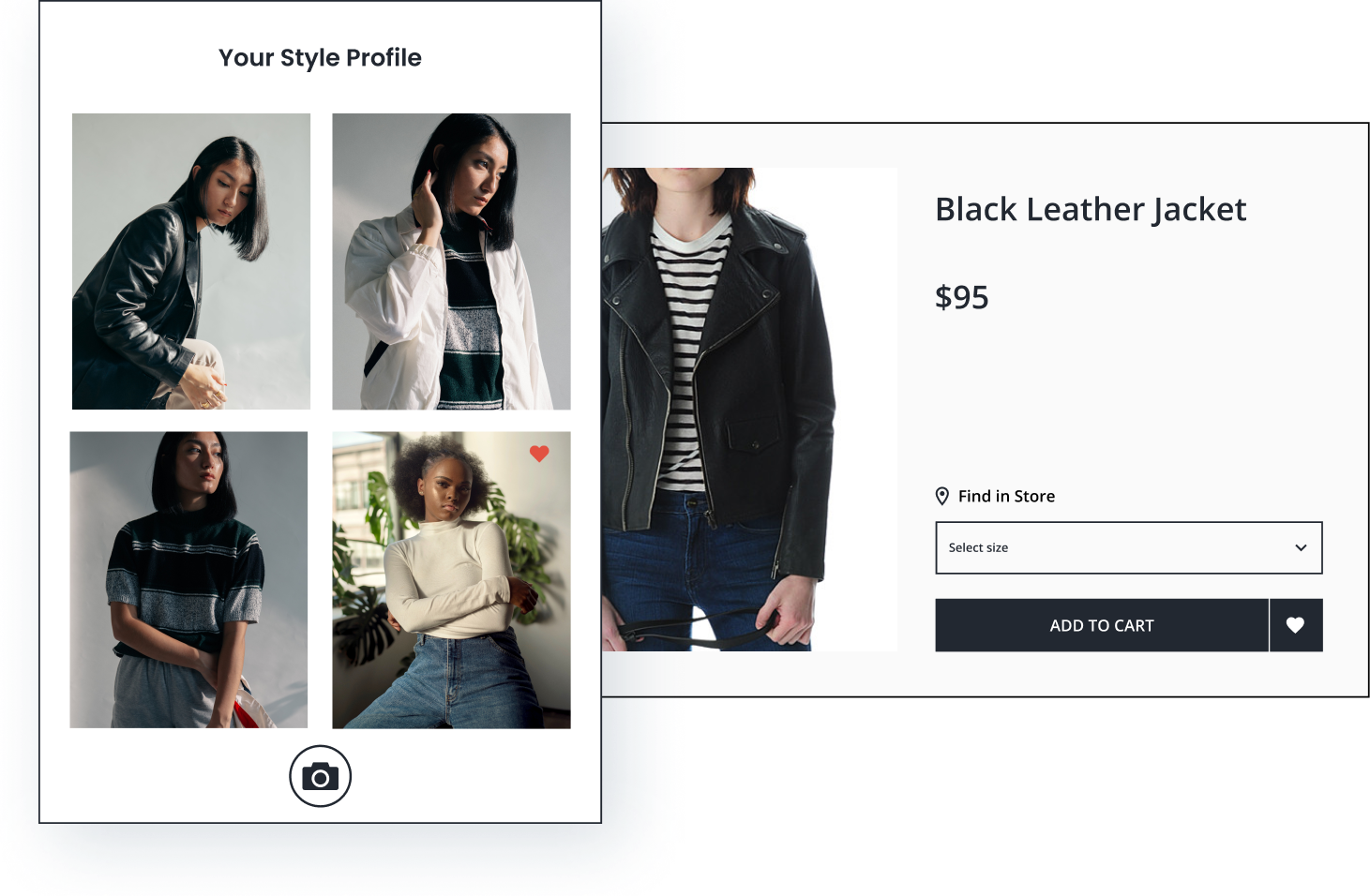 Based on 3 uploaded images and one favorited image in a style profile, a black leather jacket is recommended.