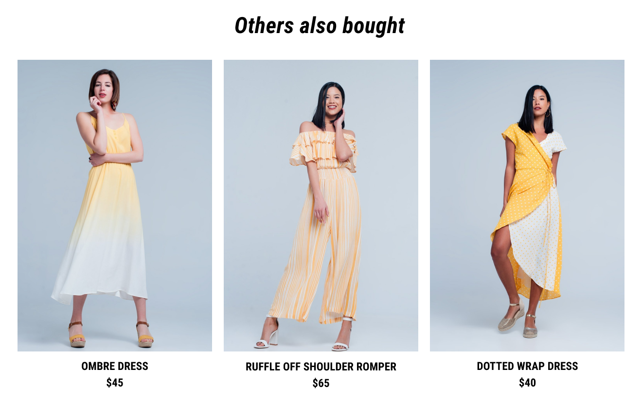 An image that shows that other also bought similar yellow dresses and rompers.